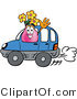 Illustration of a Cartoon Flowers Mascot Driving a Blue Car and Waving by Mascot Junction