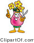 Illustration of a Cartoon Flowers Mascot Holding a Pair of Scissors by Mascot Junction