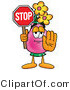 Illustration of a Cartoon Flowers Mascot Holding a Stop Sign by Mascot Junction