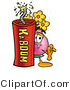 Illustration of a Cartoon Flowers Mascot Standing with a Lit Stick of Dynamite by Mascot Junction