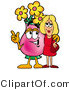 Illustration of a Cartoon Flowers Mascot Talking to a Pretty Blond Woman by Mascot Junction