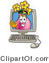 Illustration of a Cartoon Flowers Mascot Waving from Inside a Computer Screen by Mascot Junction