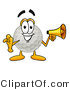 Illustration of a Cartoon Golf Ball Mascot Holding a Megaphone by Mascot Junction