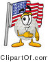 Illustration of a Cartoon Golf Ball Mascot Pledging Allegiance to an American Flag by Mascot Junction