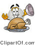 Illustration of a Cartoon Golf Ball Mascot Serving a Thanksgiving Turkey on a Platter by Mascot Junction
