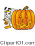 Illustration of a Cartoon Golf Ball Mascot with a Carved Halloween Pumpkin by Mascot Junction