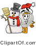 Illustration of a Cartoon Golf Ball Mascot with a Snowman on Christmas by Mascot Junction