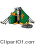 Illustration of a Cartoon Hammer Mascot Camping with a Tent and Fire by Mascot Junction