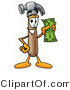 Illustration of a Cartoon Hammer Mascot Holding a Dollar Bill by Mascot Junction