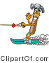 Illustration of a Cartoon Hammer Mascot Waving While Water Skiing by Mascot Junction