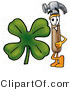 Illustration of a Cartoon Hammer Mascot with a Green Four Leaf Clover on St Paddy's or St Patricks Day by Mascot Junction