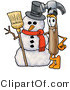 Illustration of a Cartoon Hammer Mascot with a Snowman on Christmas by Mascot Junction