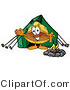 Illustration of a Cartoon Hard Hat Mascot Camping with a Tent and Fire by Mascot Junction