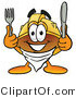 Illustration of a Cartoon Hard Hat Mascot Holding a Knife and Fork by Mascot Junction