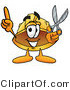 Illustration of a Cartoon Hard Hat Mascot Holding a Pair of Scissors by Mascot Junction