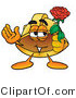 Illustration of a Cartoon Hard Hat Mascot Holding a Red Rose on Valentines Day by Mascot Junction