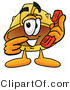 Illustration of a Cartoon Hard Hat Mascot Holding a Telephone by Mascot Junction