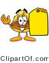 Illustration of a Cartoon Hard Hat Mascot Holding a Yellow Sales Price Tag by Mascot Junction