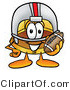 Illustration of a Cartoon Hard Hat Mascot in a Helmet, Holding a Football by Mascot Junction