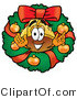 Illustration of a Cartoon Hard Hat Mascot in the Center of a Christmas Wreath by Mascot Junction