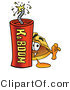 Illustration of a Cartoon Hard Hat Mascot Standing with a Lit Stick of Dynamite by Mascot Junction