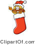 Illustration of a Cartoon Hard Hat Mascot Wearing a Santa Hat Inside a Red Christmas Stocking by Mascot Junction