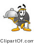 Illustration of a Cartoon Hockey Puck Mascot Dressed As a Waiter and Holding a Serving Platter by Mascot Junction