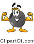 Illustration of a Cartoon Hockey Puck Mascot Flexing His Arm Muscles by Mascot Junction