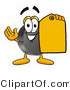 Illustration of a Cartoon Hockey Puck Mascot Holding a Yellow Sales Price Tag by Mascot Junction