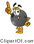 Illustration of a Cartoon Hockey Puck Mascot Pointing Upwards by Mascot Junction