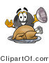 Illustration of a Cartoon Hockey Puck Mascot Serving a Thanksgiving Turkey on a Platter by Mascot Junction