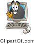 Illustration of a Cartoon Hockey Puck Mascot Waving from Inside a Computer Screen by Mascot Junction