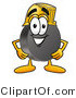 Illustration of a Cartoon Hockey Puck Mascot Wearing a Helmet by Mascot Junction