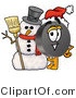 Illustration of a Cartoon Hockey Puck Mascot with a Snowman on Christmas by Mascot Junction