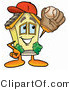 Illustration of a Cartoon House Mascot Catching a Baseball with a Glove by Mascot Junction