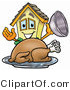 Illustration of a Cartoon House Mascot Serving a Thanksgiving Turkey on a Platter by Mascot Junction