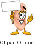 Illustration of a Cartoon Human Ear Mascot Holding a Blank Sign by Mascot Junction