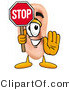 Illustration of a Cartoon Human Ear Mascot Holding a Stop Sign by Mascot Junction