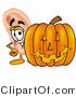 Illustration of a Cartoon Human Ear Mascot with a Carved Halloween Pumpkin by Mascot Junction