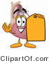 Illustration of a Cartoon Human Heart Mascot Holding a Yellow Sales Price Tag by Mascot Junction