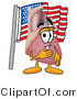 Illustration of a Cartoon Human Heart Mascot Pledging Allegiance to an American Flag by Mascot Junction