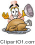 Illustration of a Cartoon Human Nose Mascot Serving a Thanksgiving Turkey on a Platter by Mascot Junction