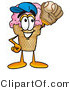 Illustration of a Cartoon Ice Cream Cone Mascot Catching a Baseball with a Glove by Mascot Junction