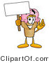 Illustration of a Cartoon Ice Cream Cone Mascot Holding a Blank Sign by Mascot Junction