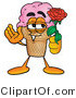 Illustration of a Cartoon Ice Cream Cone Mascot Holding a Red Rose on Valentines Day by Mascot Junction