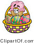 Illustration of a Cartoon Ice Cream Cone Mascot in an Easter Basket Full of Decorated Easter Eggs by Mascot Junction