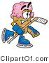 Illustration of a Cartoon Ice Cream Cone Mascot Playing Ice Hockey by Mascot Junction