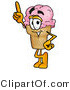 Illustration of a Cartoon Ice Cream Cone Mascot Pointing Upwards by Mascot Junction