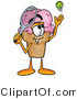 Illustration of a Cartoon Ice Cream Cone Mascot Preparing to Hit a Tennis Ball by Mascot Junction