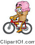 Illustration of a Cartoon Ice Cream Cone Mascot Riding a Bicycle by Mascot Junction